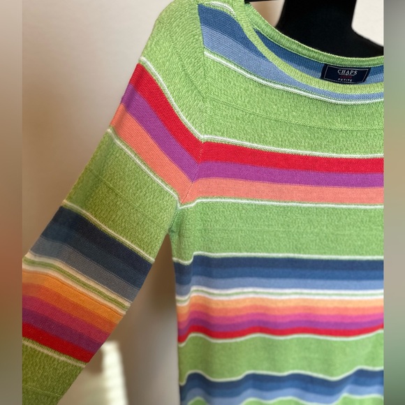 Women's PL sweater 3/4 sleeve bright green multi-color Chaps Ralph Lauren. NWOT - Picture 4 of 7